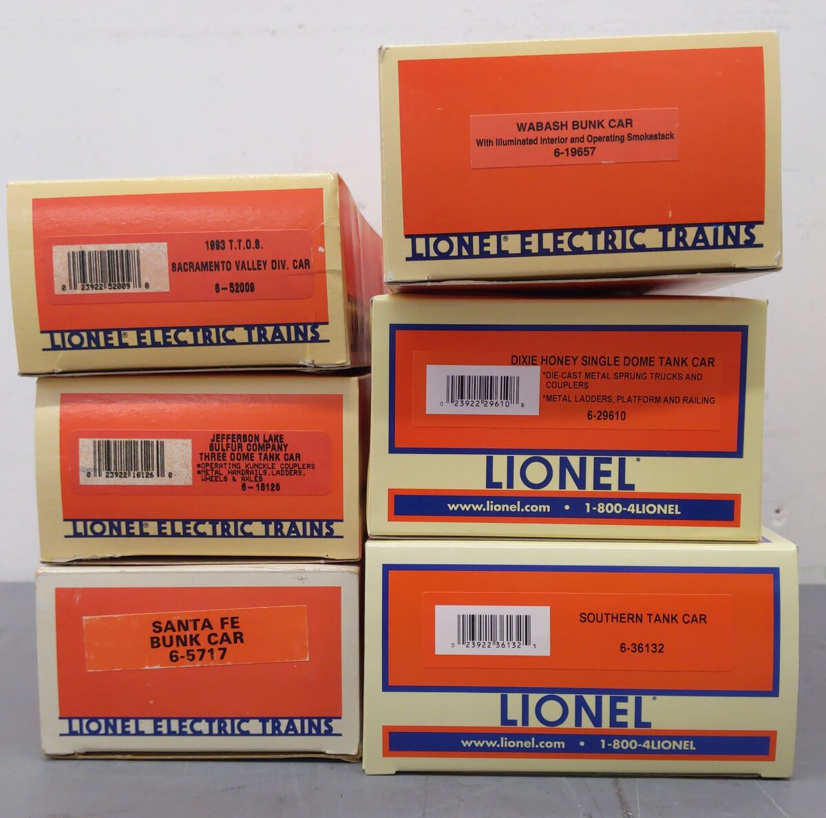 Lionel O Assorted Freight Cars 19657, 29610, 87956, 16126, 6464, 5717 [6] EX/Box