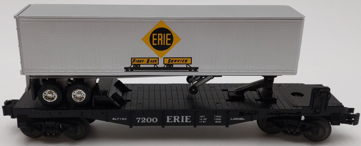 Lionel 6-19415 O Gauge Erie Flatcar #7200 w/ Trailer EX/Box