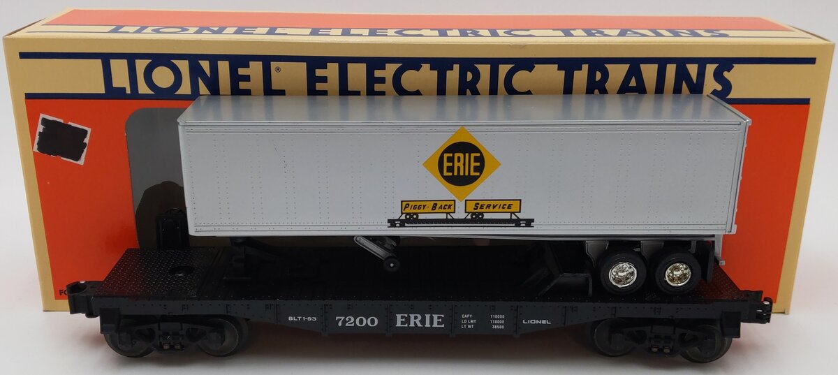 Lionel 6-19415 O Gauge Erie Flatcar #7200 w/ Trailer EX/Box