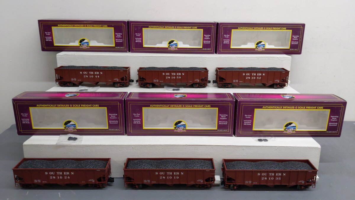 MTH 20-90397 O Scale Southern 70-Ton 3-Bay Hopper Car W/Coal Load (Set of 6) EX/Box