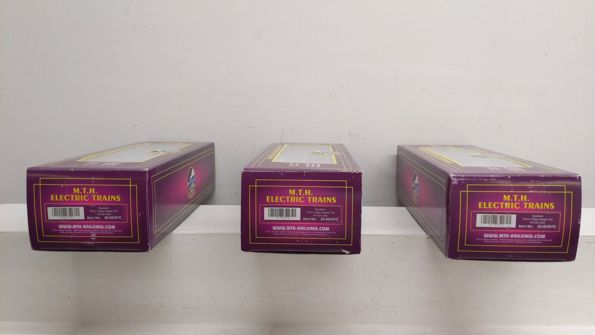 MTH 20-90397 O Scale Southern 70-Ton 3-Bay Hopper Car W/Coal Load (Set of 6) EX/Box