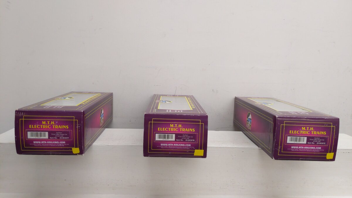 MTH 20-90397 O Scale Southern 70-Ton 3-Bay Hopper Car W/Coal Load (Set of 6) EX/Box