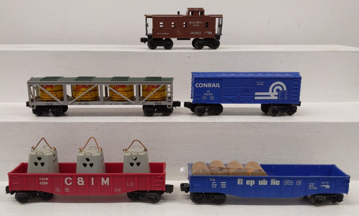 Lionel O Gauge Assorted Freight Cars: #6206, #9035, #9060, #9132, #9136 [5]