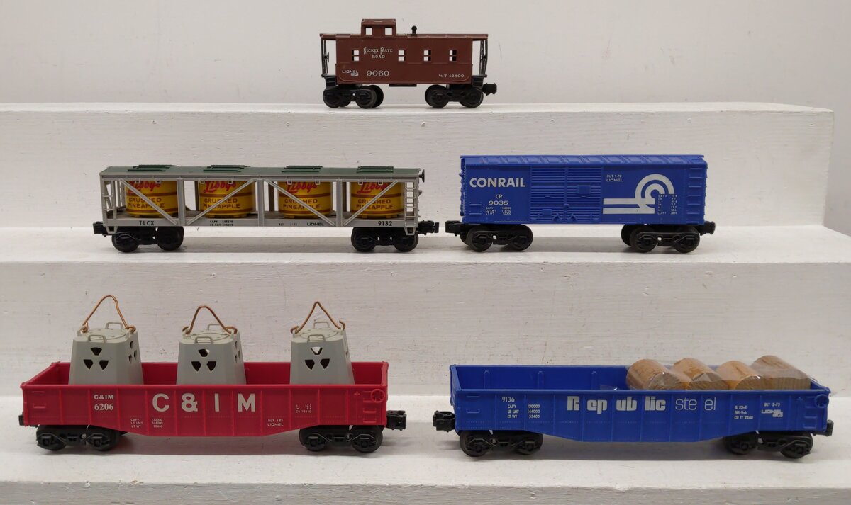Lionel O Gauge Assorted Freight Cars: #6206, #9035, #9060, #9132, #9136 [5]