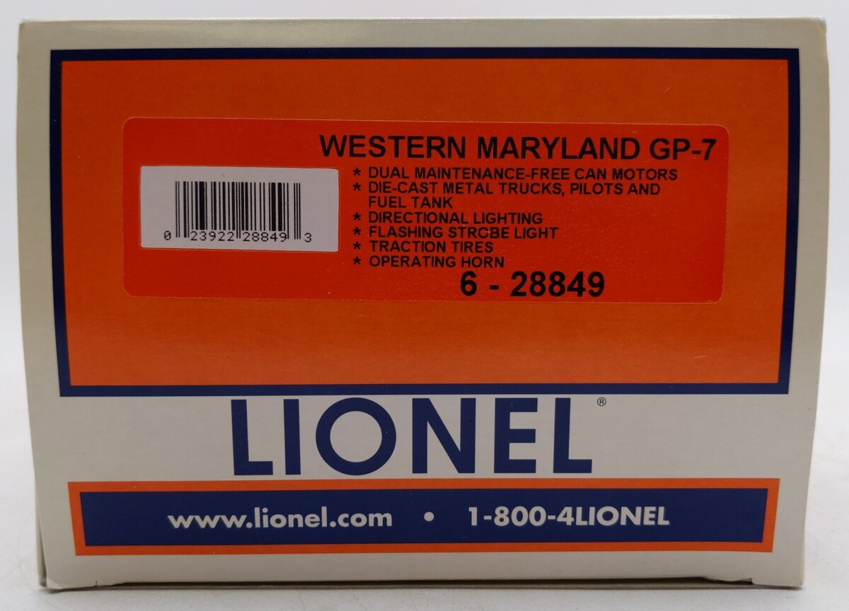 Lionel 6-28849 O Gauge Western Maryland GP-7 Diesel Locomotive #23 EX/Box