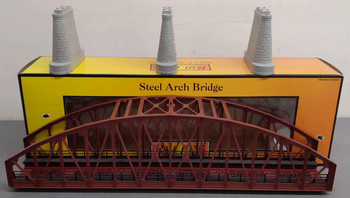MTH 40-1031 O Gauge 30 Inch Rust Colored Steel Arch Bridge w/ Piers VG/Box