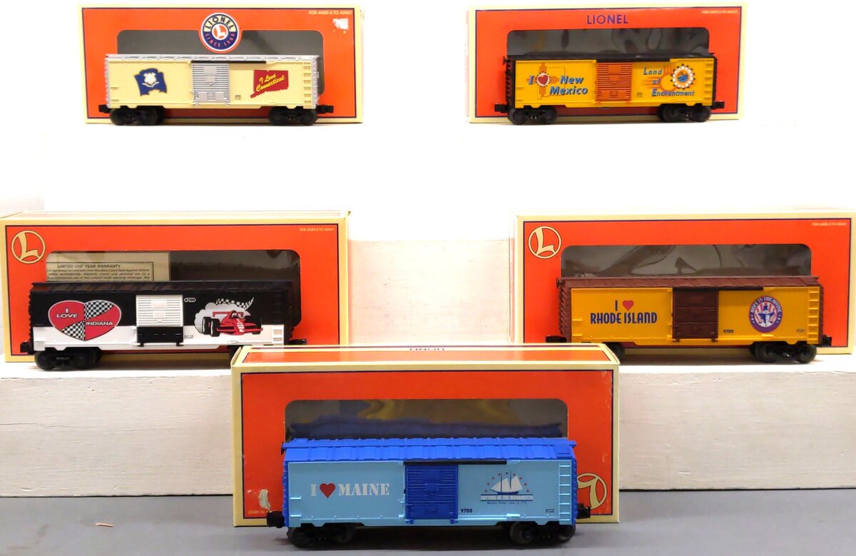 Lionel O Gauge Assorted "I Love" Boxcars: 19952, 29906, 19968, 29933, 19971 [5] LN/Box