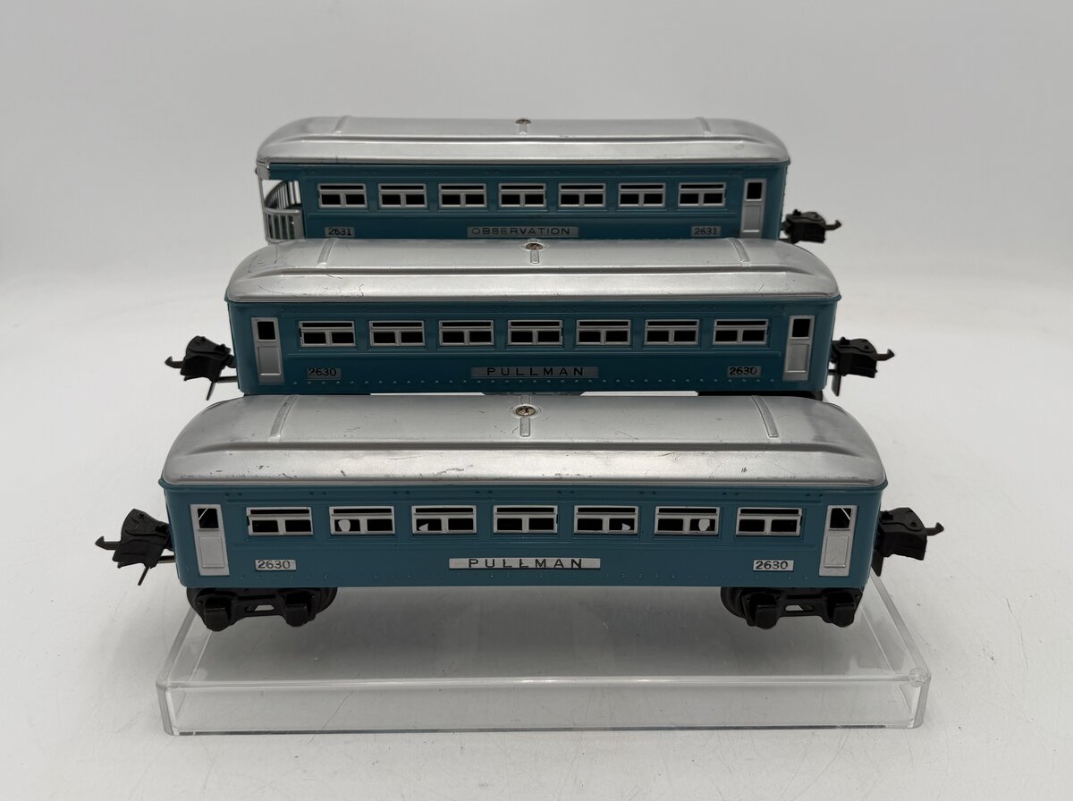 Lionel 2630S Vintage O Prewar Tinplate Blue/Silver Passenger Cars (Set of 3) VG