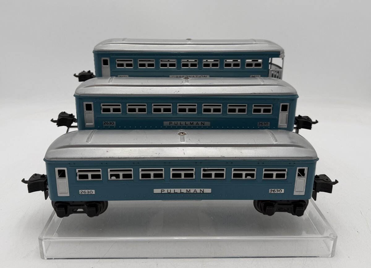 Lionel 2630S Vintage O Prewar Tinplate Blue/Silver Passenger Cars (Set of 3) VG