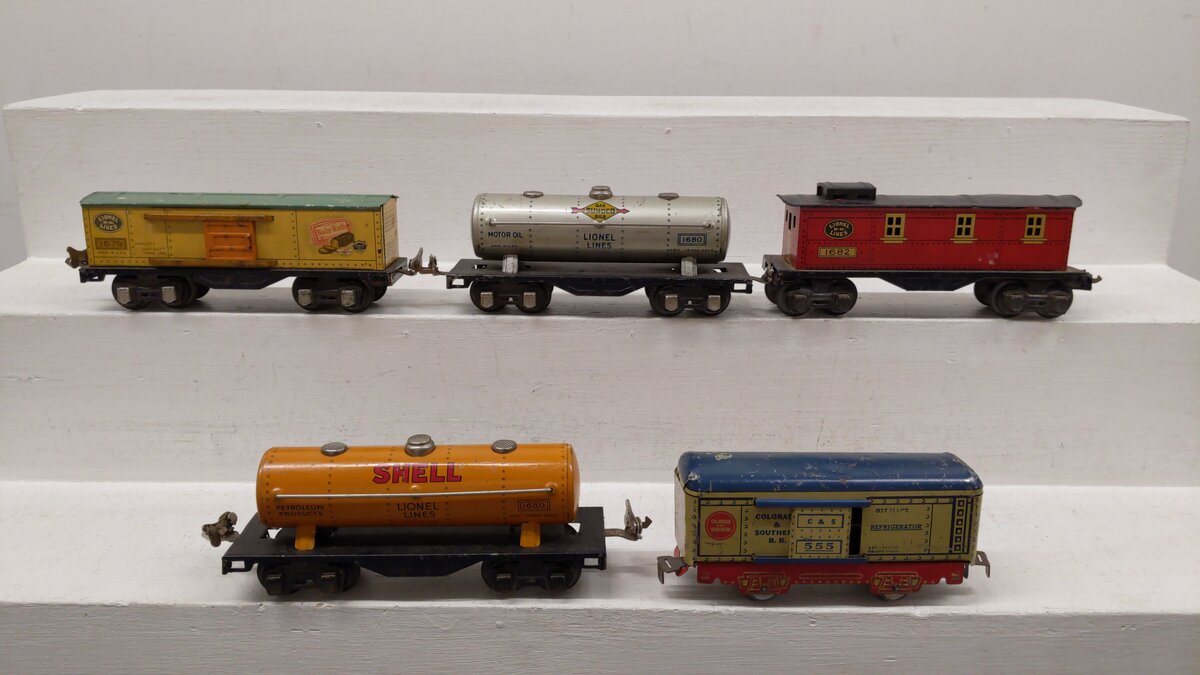 Lionel & Marx Vintage O Prewar Freight Cars: 1679, 1680, 555, 1680, 1682 [5] VG