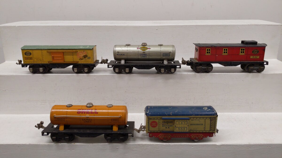 Lionel & Marx Vintage O Prewar Freight Cars: 1679, 1680, 555, 1680, 1682 [5] VG