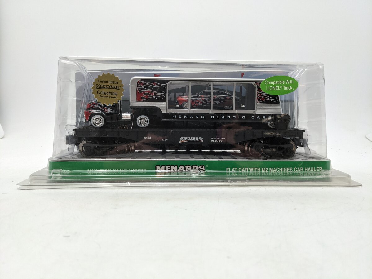 Menards 279-0637 O Gauge Flatcar W/ M2 Machines Car Hauler NIB