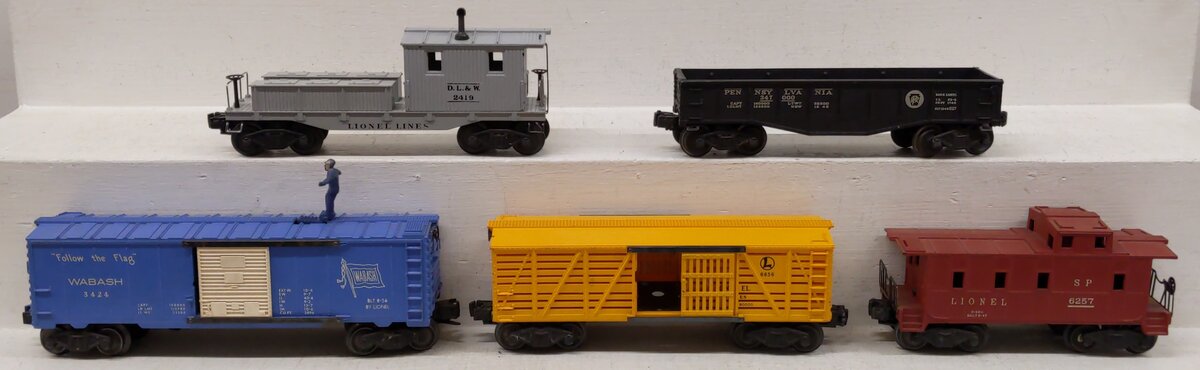 Lionel Vintage O Gauge Freight Cars: 347000, 2419, 3424, 6656, 6257 [5] VG