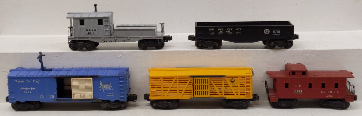Lionel Vintage O Gauge Freight Cars: 347000, 2419, 3424, 6656, 6257 [5] VG