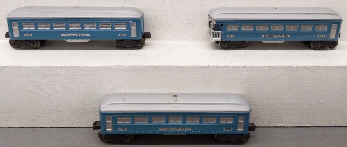 Lionel Vintage O Gauge Blue/Gray Tin Plate Passenger Cars #1630/1631