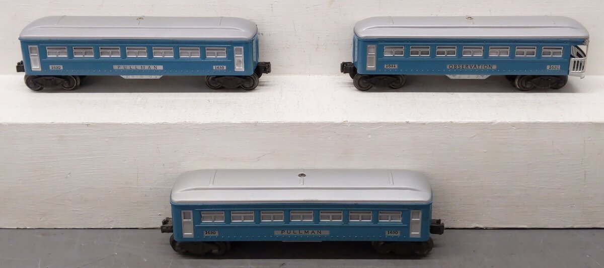 Lionel Vintage O Gauge Blue/Gray Tin Plate Passenger Cars #1630/1631