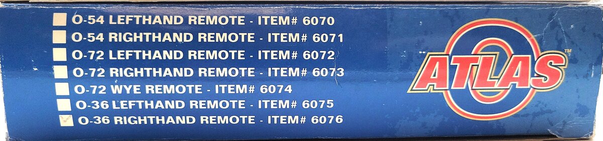 Atlas 6076 O Gauge Nickel Silver O-36 Right Hand Remote Switch Turnout VG/Box