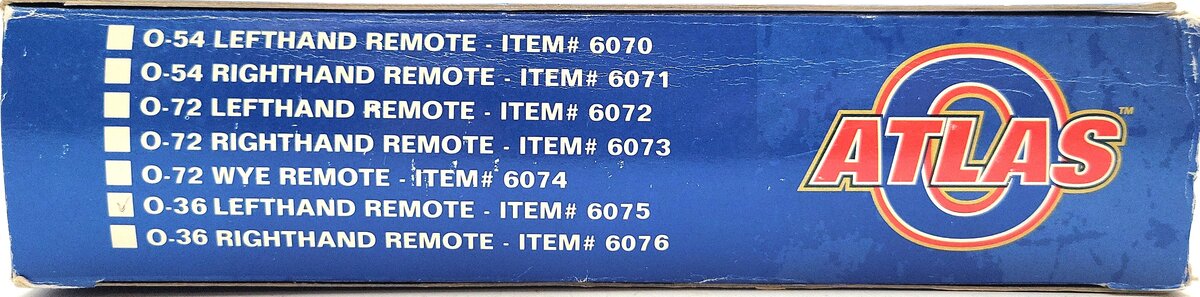 Atlas 6075 O Nickel Silver O-36 Left Hand Remote Switch Turnout LN/Box