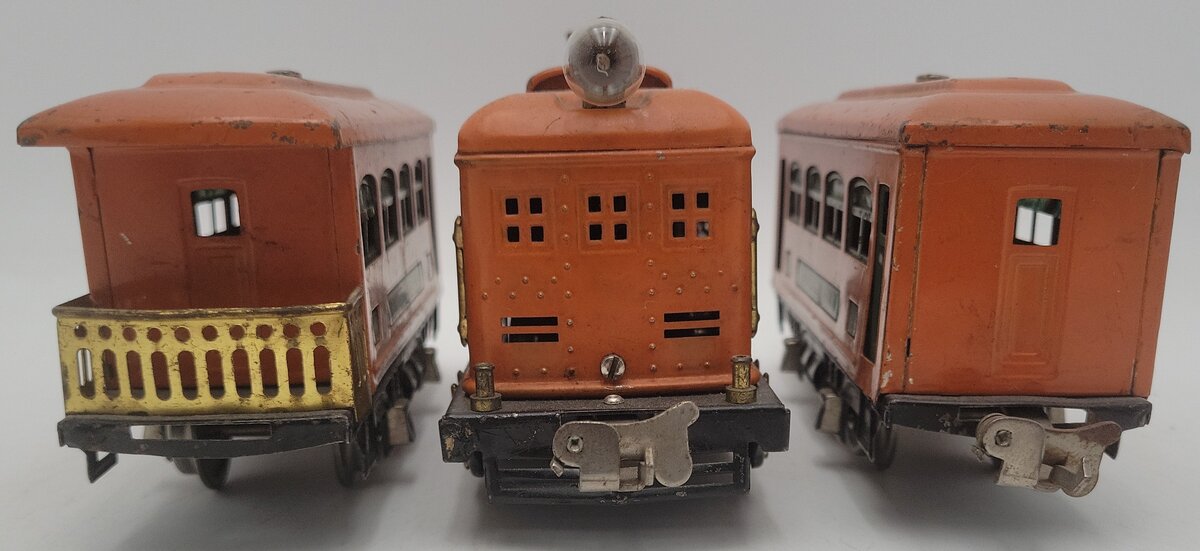 Lionel O Gauge Prewar 248 Electric Locomotive w/ 629 Coach & 630 Observation Car VG