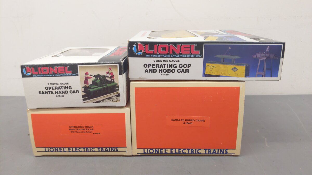 Lionel O Assorted Freight Cars 6-18405, 6-18406, 6-18403, 6-16614 [4] EX/Box