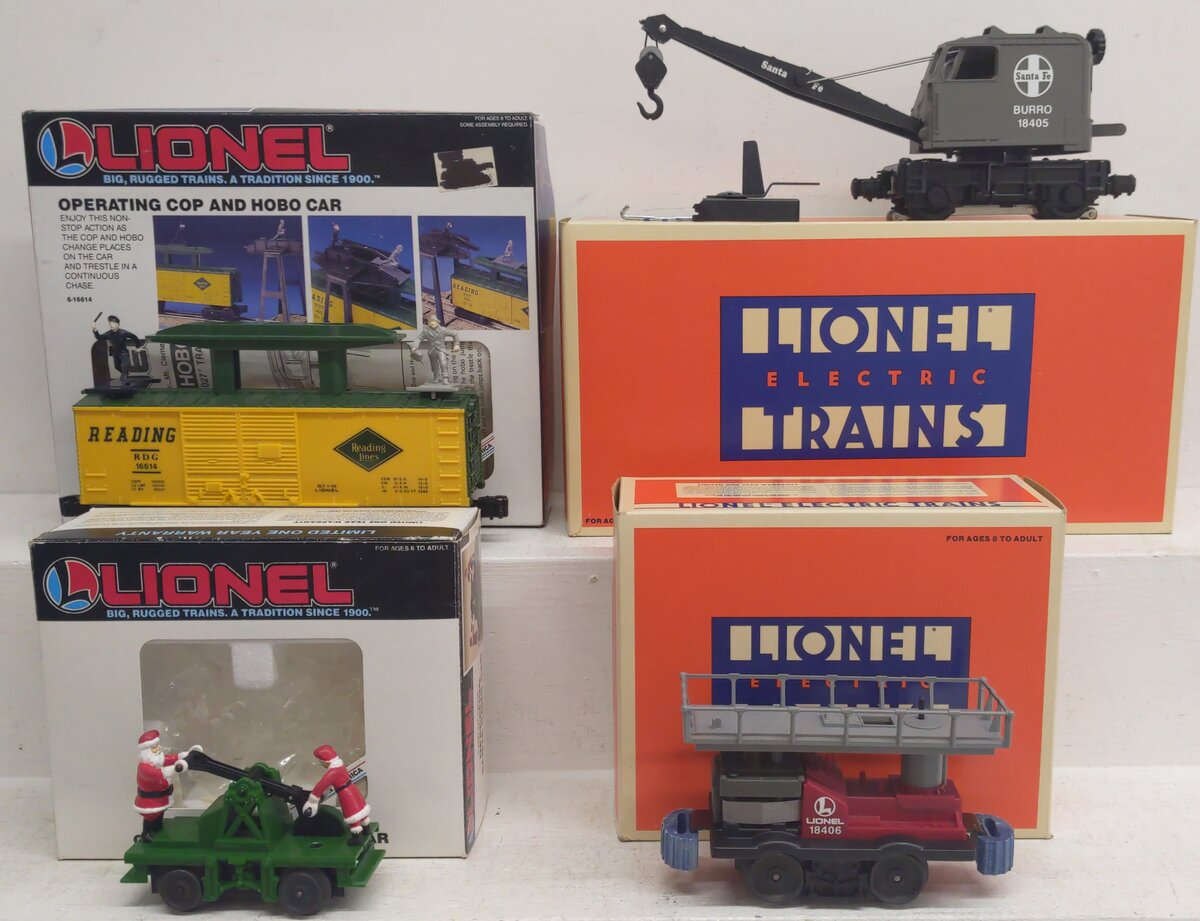 Lionel O Assorted Freight Cars 6-18405, 6-18406, 6-18403, 6-16614 [4] EX/Box