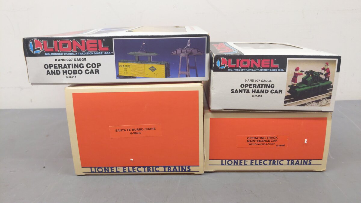 Lionel O Assorted Freight Cars 6-18405, 6-18406, 6-18403, 6-16614 [4] EX/Box
