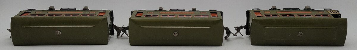 Lionel Prewar O Gauge Pea Green Electric Passenger Cars: 530, 529, 529 [3] VG