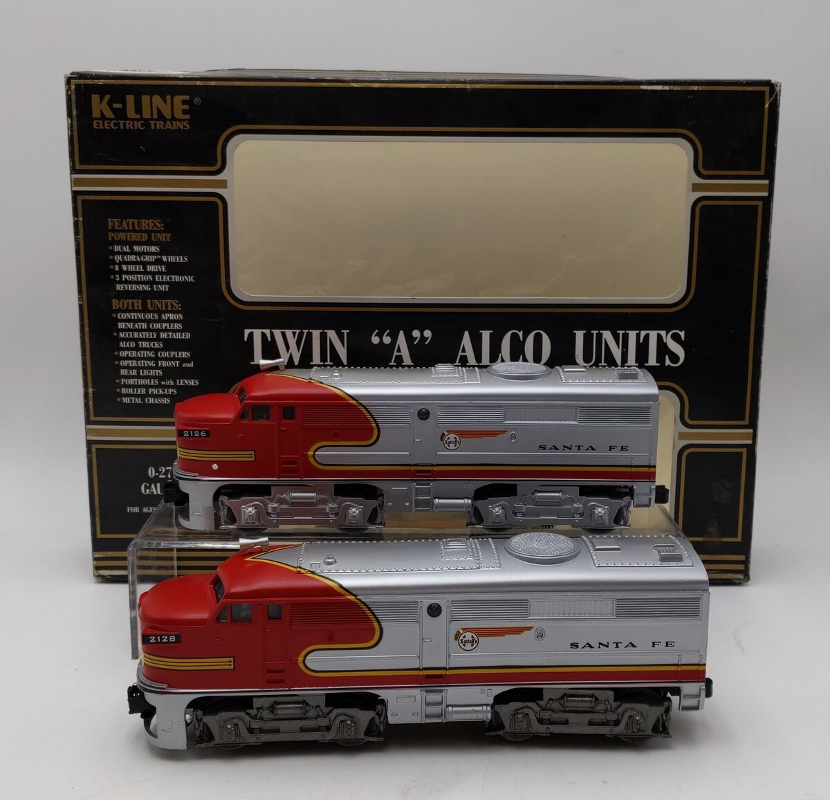 K-Line K2126 O Gauge Santa Fe Alco AA Diesel Locomotive Set #2126/2128 EX/Box