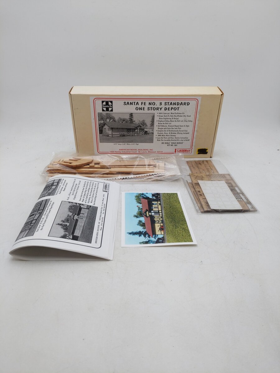 American Model Builders 801 Laser Art Santa Fe No. 3 1-Story Depot HO Scale Kit NIB