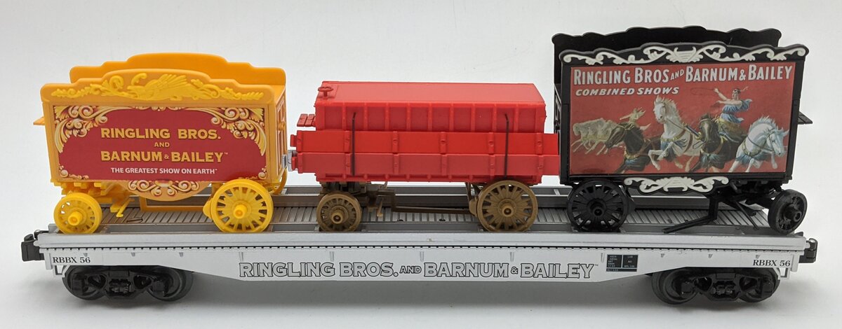 K-Line 6-22502 O Ringling Bros Scale Flat Car w/3 Circus Wagons #56 VG