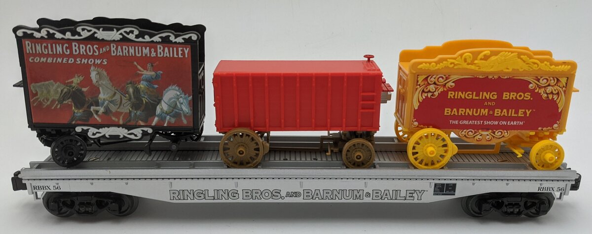 K-Line 6-22502 O Ringling Bros Scale Flat Car w/3 Circus Wagons #56 VG