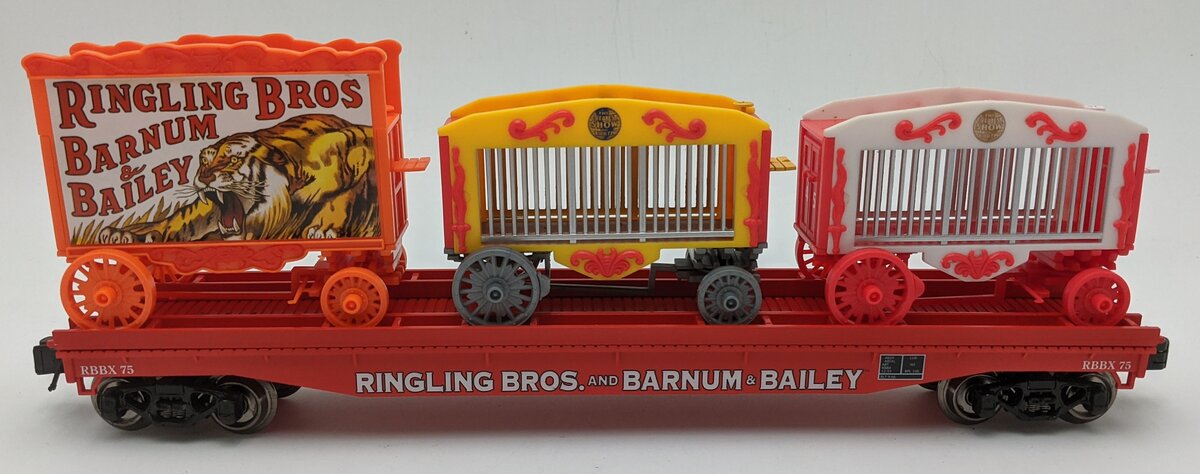 K-Line 6-22415 O Lionel Ringling Bros Flat Car #75 w/ 3 Circus Wagons LN