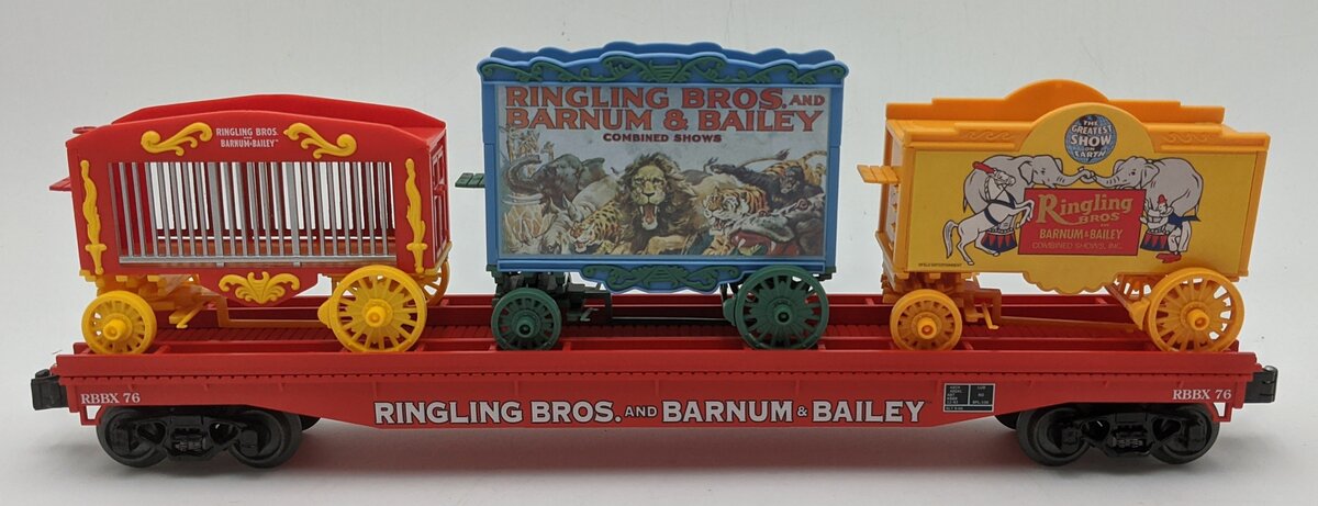 K-Line 6-22498 O Gauge Ringling Bros. Flat Car w/ Circus Wagons VG