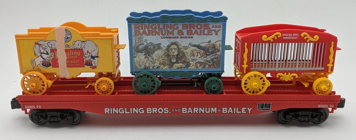 K-Line 6-22498 O Gauge Ringling Bros. Flat Car w/ Circus Wagons VG