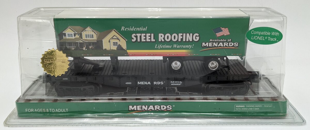 Menards 279-0425 O27 Exclusive Flatcar w/Steel Roofing Trailer MT/Box