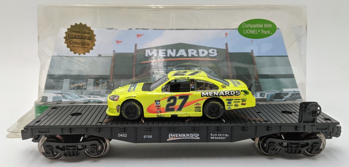 Menards 279-0639 O Scale Flat Car w/ Paul Menard Nibco Race Car LN/Box