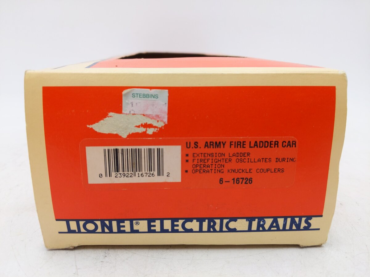 Lionel 6-16726 O Gauge Army Fire Ladder Car VG/Box