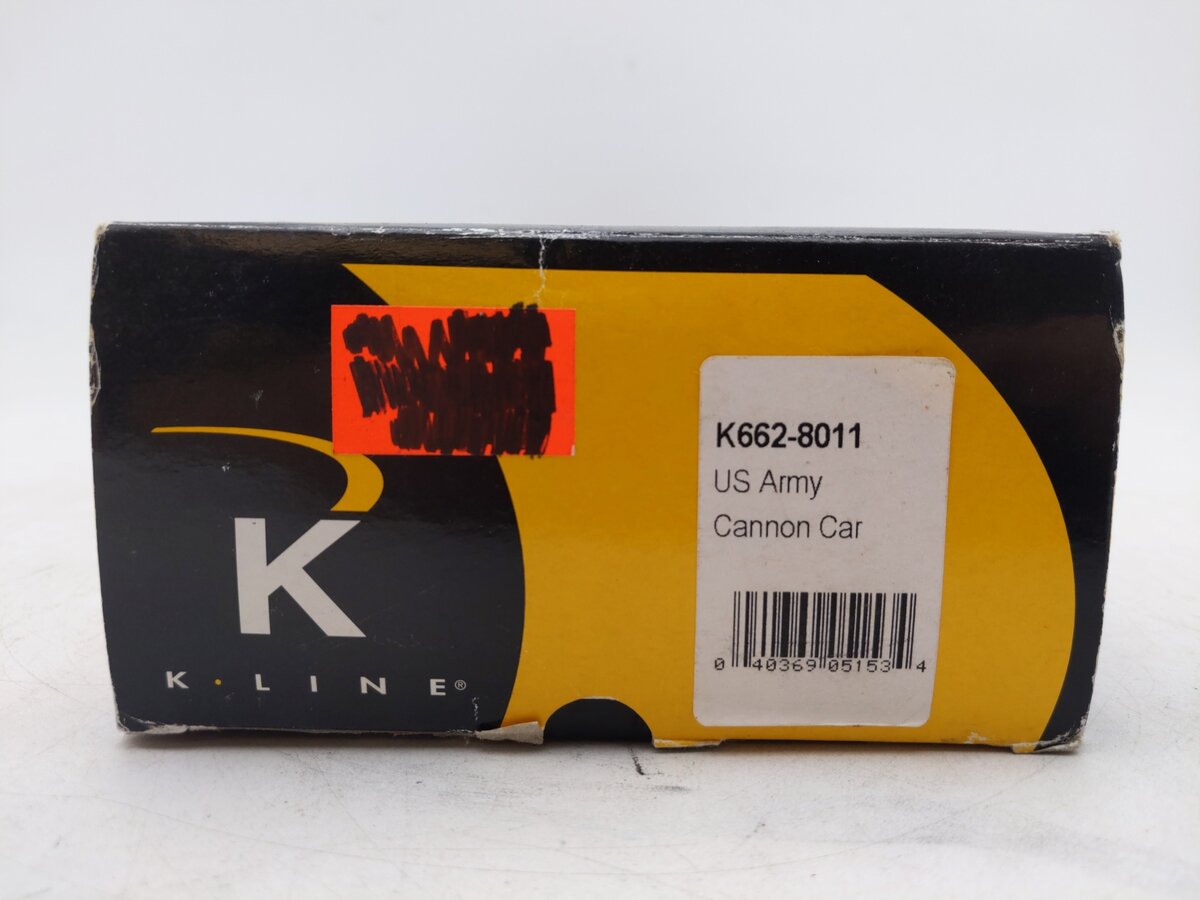 K-Line K662-8011 O Gauge DODX Depressed Center Flatcar w/Cannon EX/Box