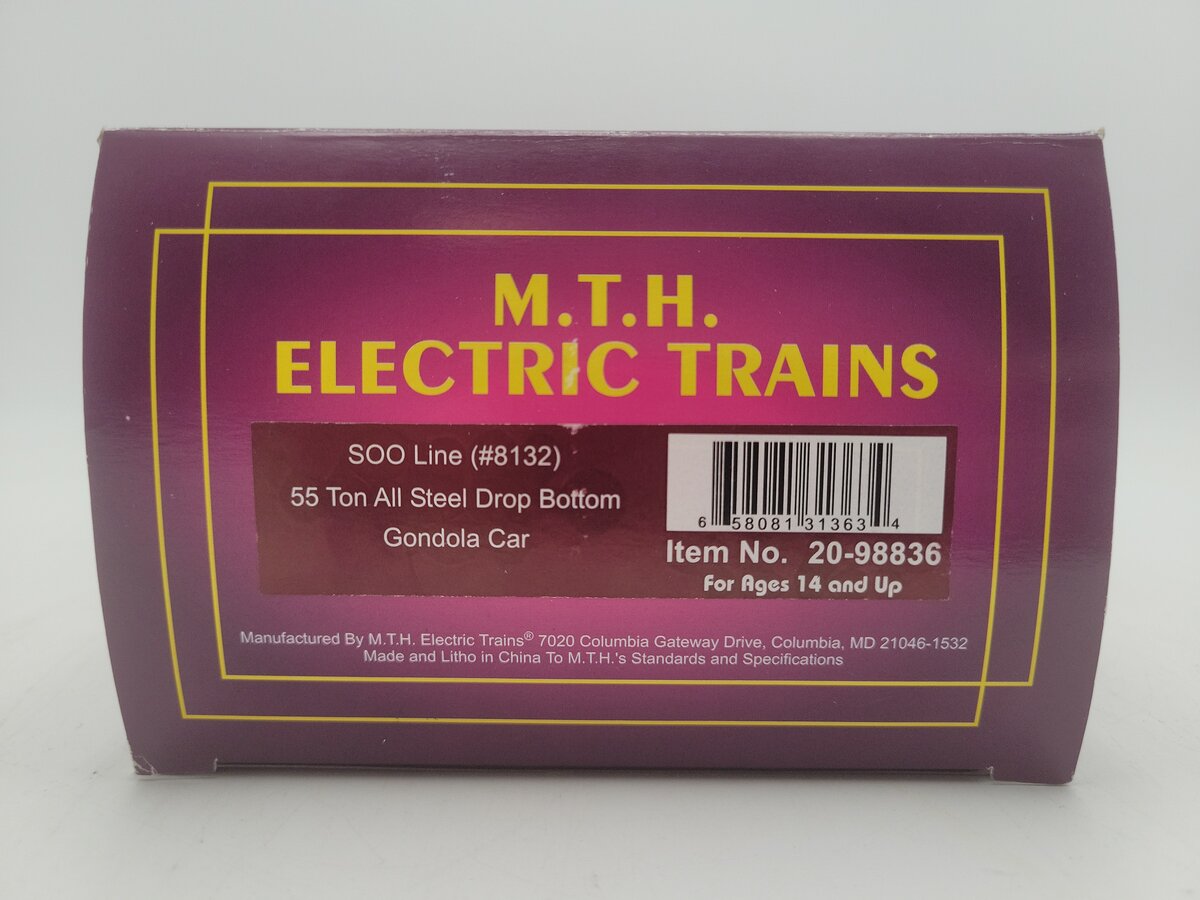 MTH 20-98836 O Gauge SOO Line 55 Ton All Steel Drop Bottom Gondola Car #8132 EX/Box