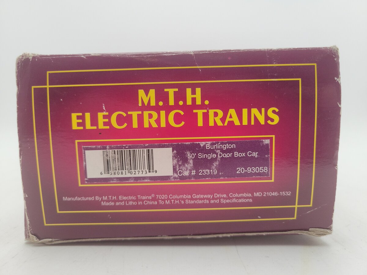 MTH 20-93058 O Burlington 50' Single Door Boxcar #23319 EX/Box