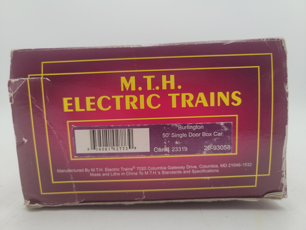 MTH 20-93058 O Burlington 50' Single Door Boxcar #23319 EX/Box