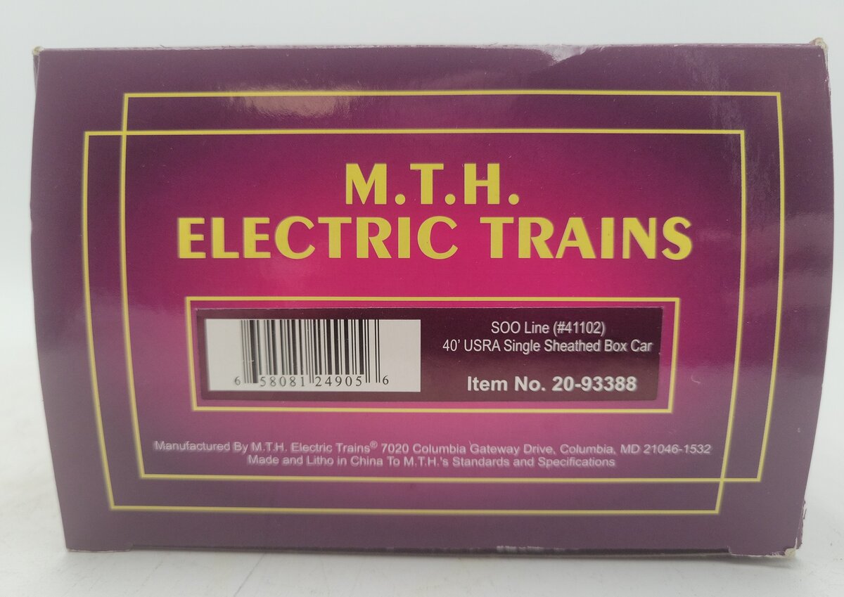 MTH 20-93388 SOO Line 40’ USRA Single Sheathed Box Car EX/Box