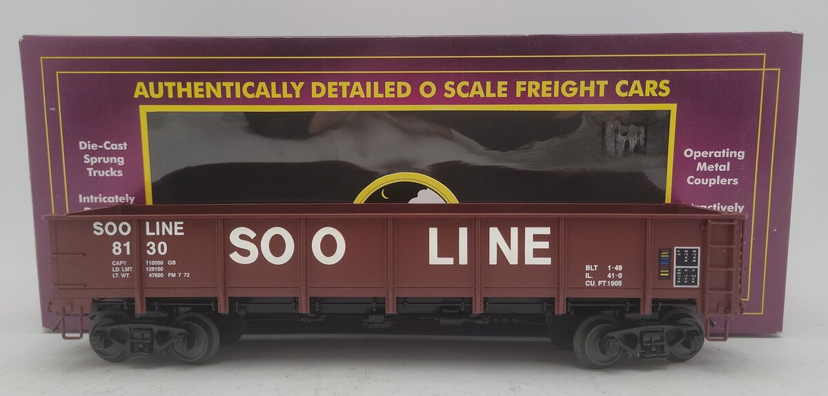 MTH 20-98836 O Gauge SOO Line 55 Ton All Steel Drop Bottom Gondola Car #8130 EX/Box