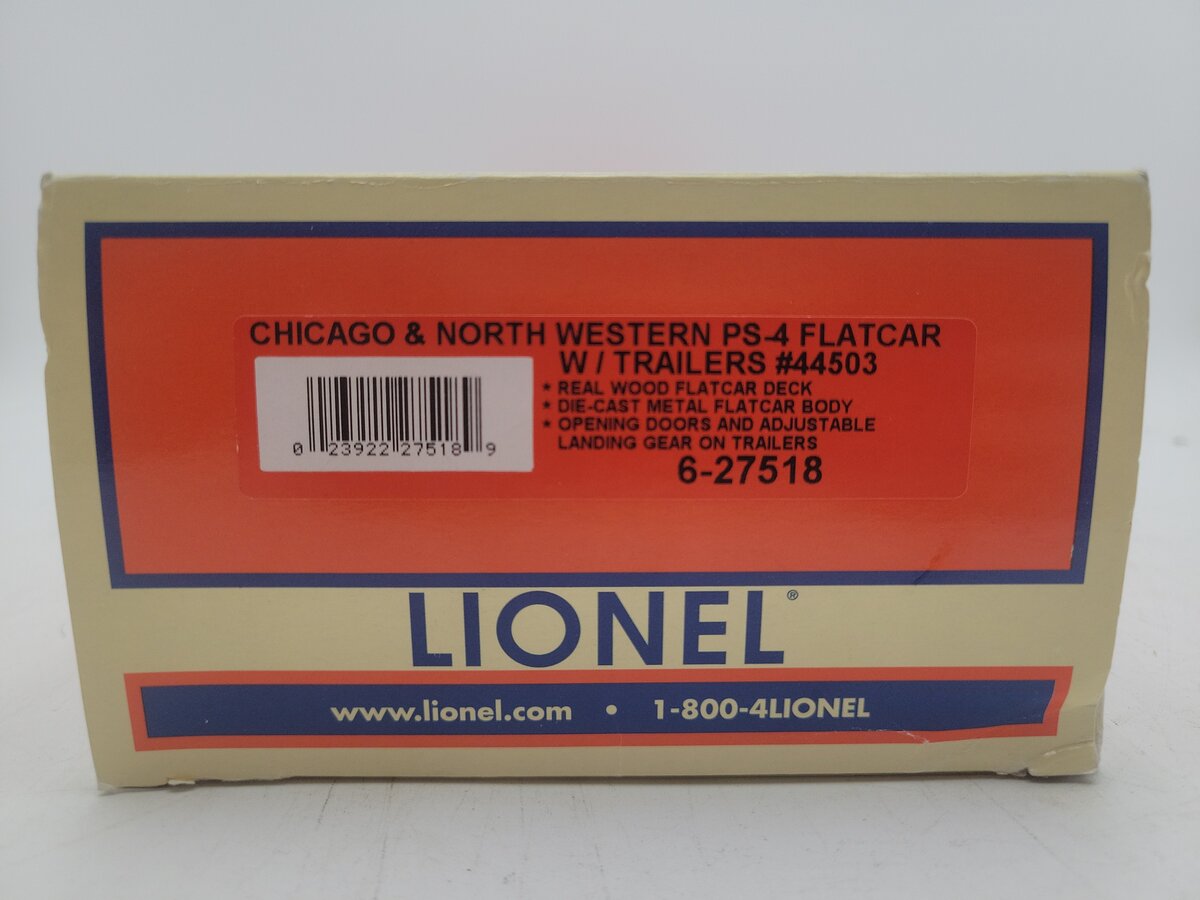 Lionel 6-27518 O Gauge Chicago & North Western PS-4 Flatcar w/ Trailers #44503 EX/Box