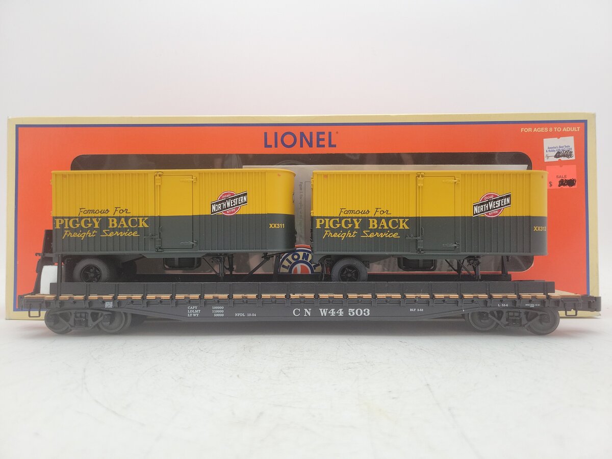 Lionel 6-27518 O Gauge Chicago & North Western PS-4 Flatcar w/ Trailers #44503 EX/Box