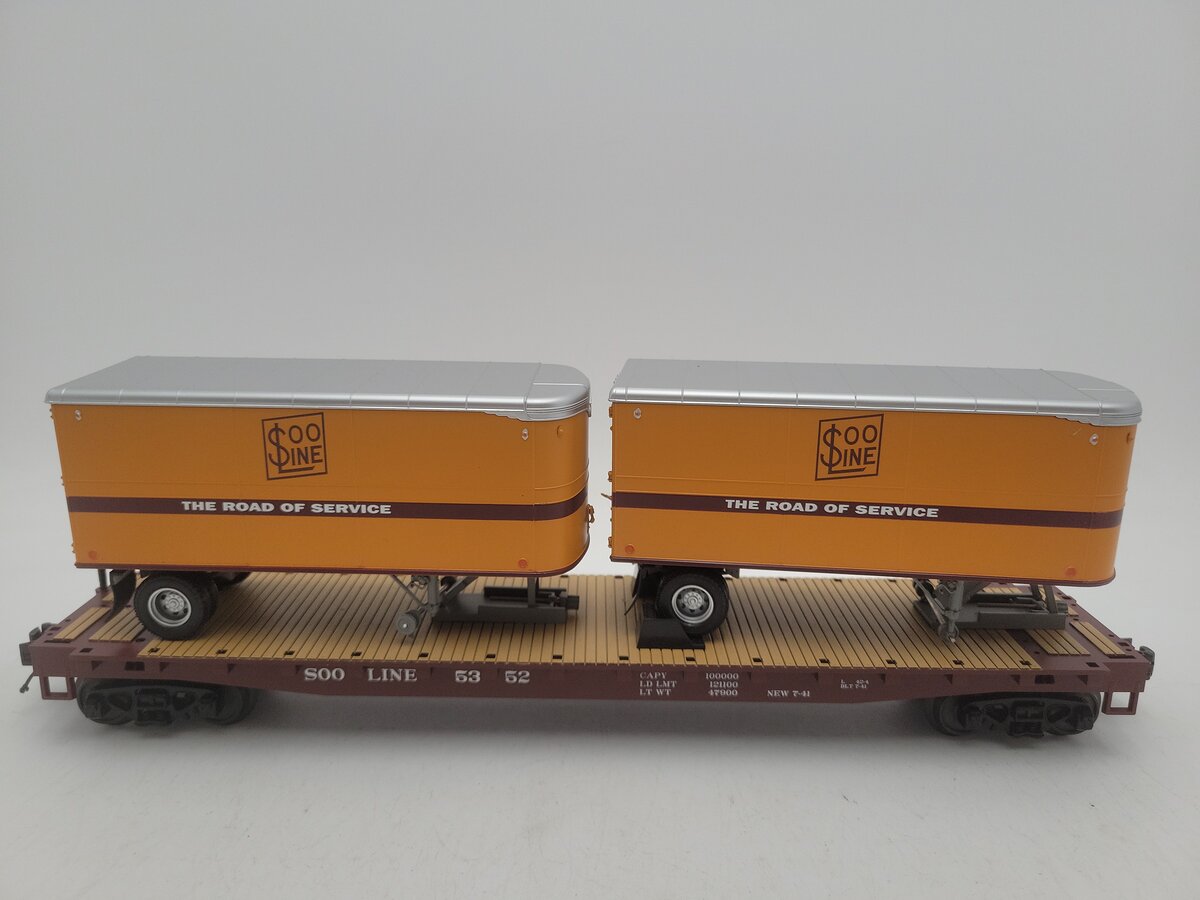 MTH 20-98819 SOO Line Flat Car w/2 pups EX/Box
