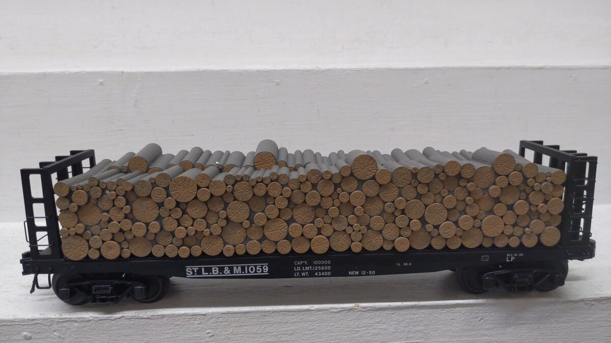 Atlas 6286-4 O Gauge ST.L.B & M Pulpwood Flat Car #1059 (3 Rail) EX/Box