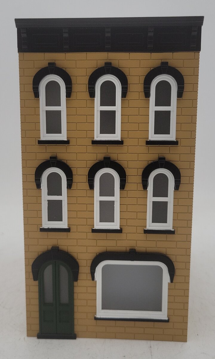 MTH 30-90373 O Scale Tan Brick W/Black Shutters 3-Story Town House #1 LN/Box