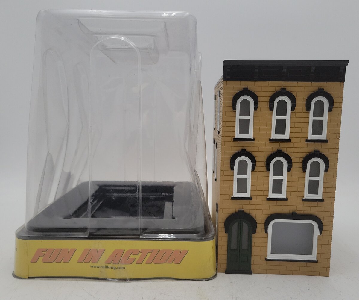 MTH 30-90373 O Scale Tan Brick W/Black Shutters 3-Story Town House #1 LN/Box