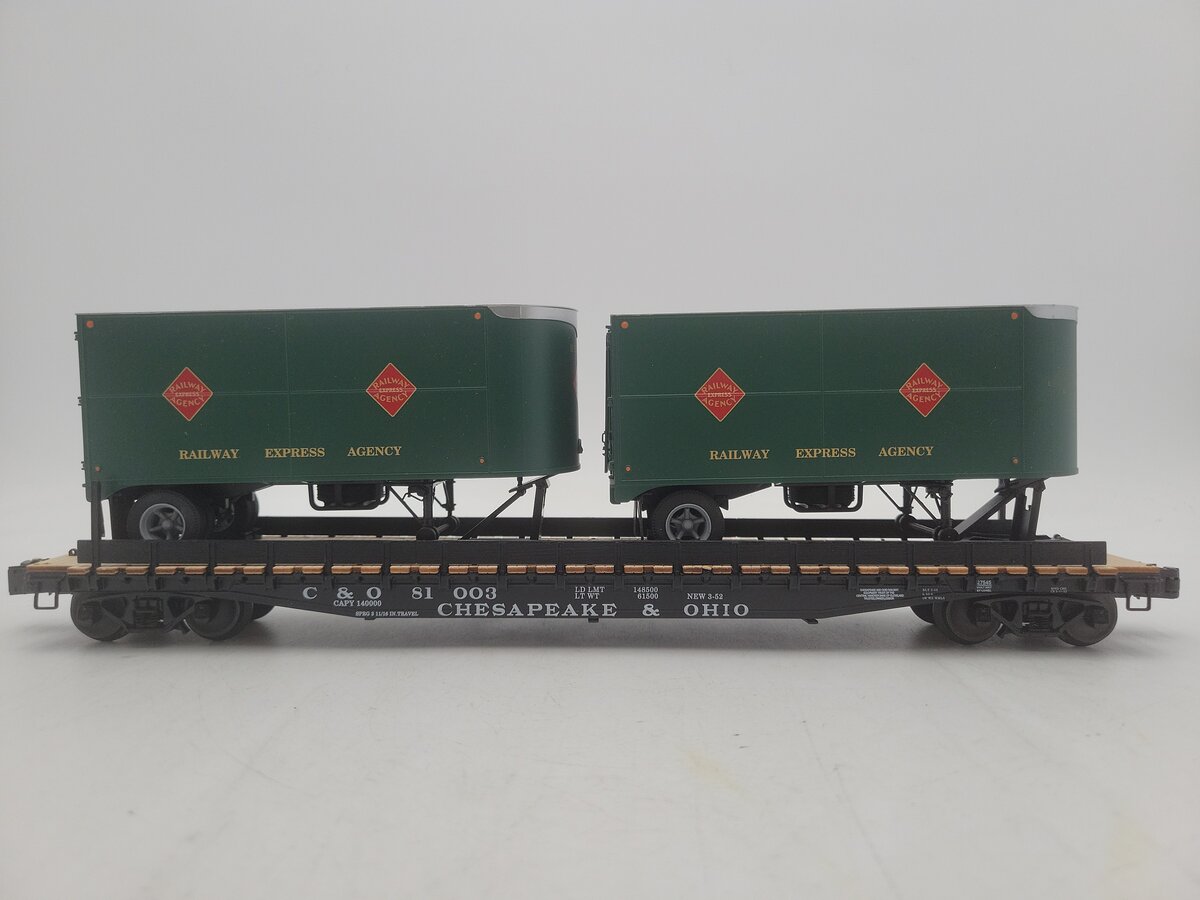 Lionel 6-27545 O Gauge Chesapeake & Ohio REA PS-4 Flatcars w/ Trailers EX/Box